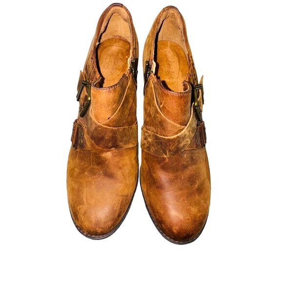 Clark “Heath Woodlark” Brown Distressed Leather Stacked Heel Ankle Booties 9M - Picture 4 of 12